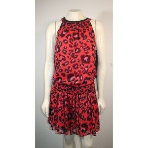 NWT Giambattista Valli Impulse Leopard Animal Print Halter Dress Red Black S